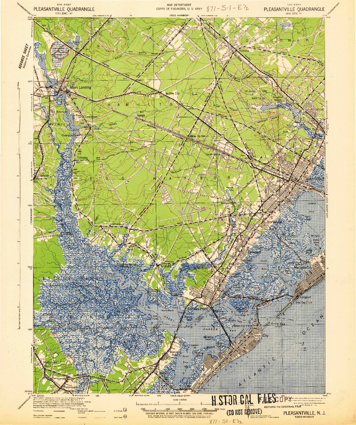 USGS 1:62500-SCALE QUADRANGLE FOR PLEASANTVILLE, NJ 1942