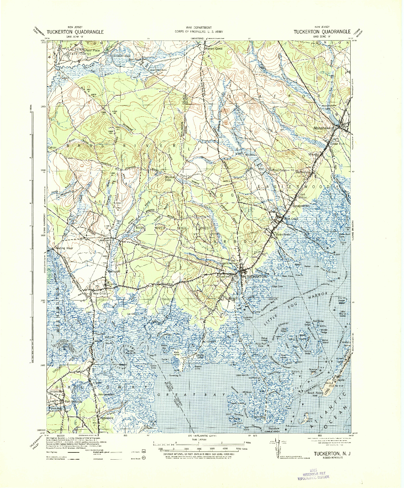 USGS 1:62500-SCALE QUADRANGLE FOR TUCKERTON, NJ 1942