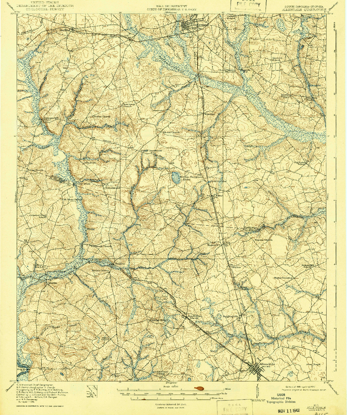 USGS 1:62500-SCALE QUADRANGLE FOR ALLENDALE, SC 1919