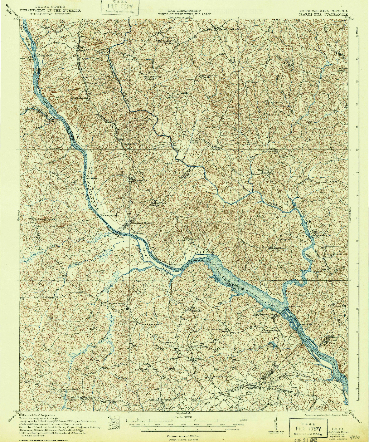 USGS 1:62500-SCALE QUADRANGLE FOR CLARKS HILL, SC 1942