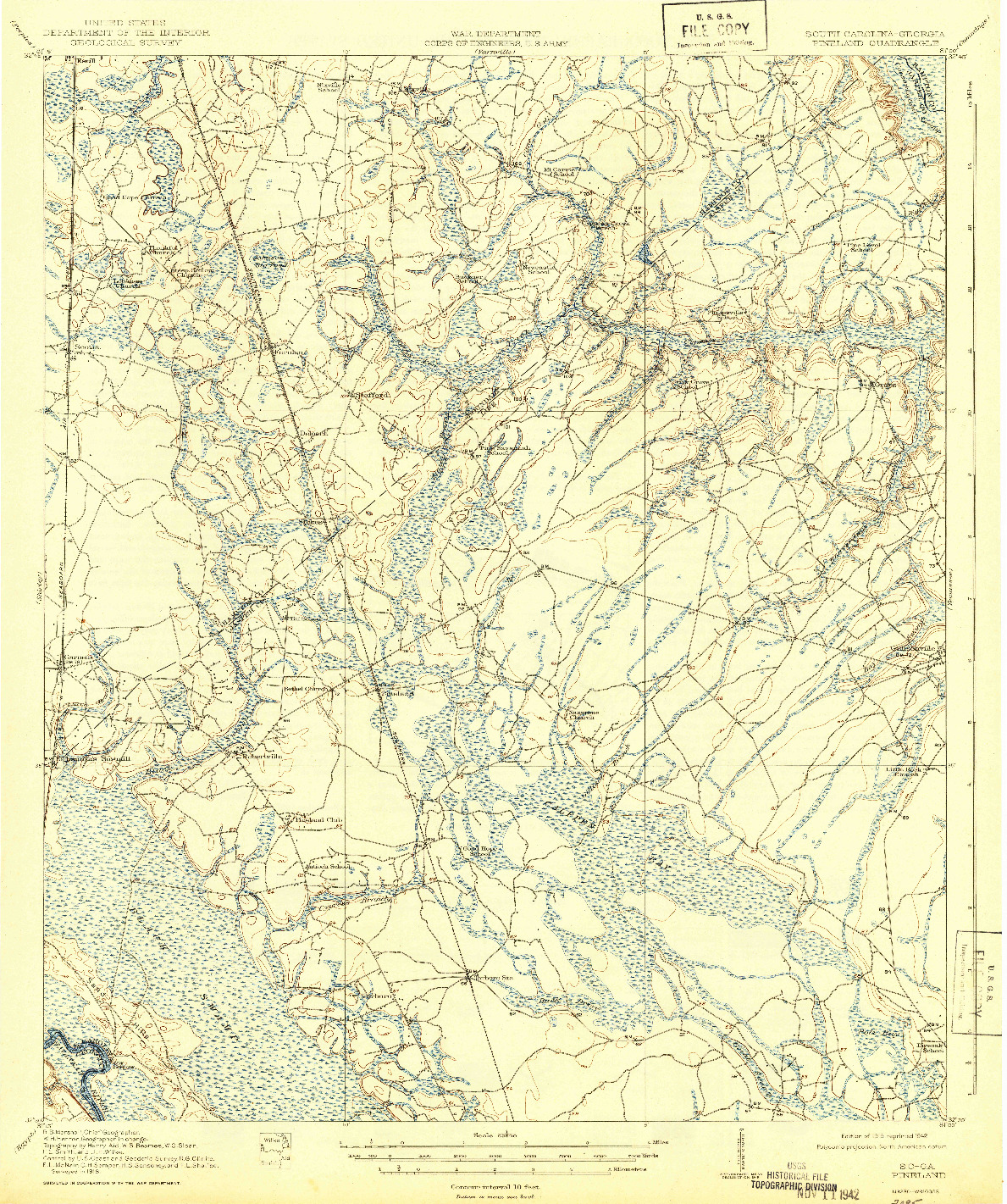 USGS 1:62500-SCALE QUADRANGLE FOR PINELAND, SC 1919