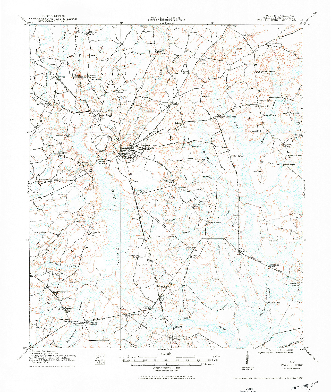 USGS 1:62500-SCALE QUADRANGLE FOR WALTERBORO, SC 1918