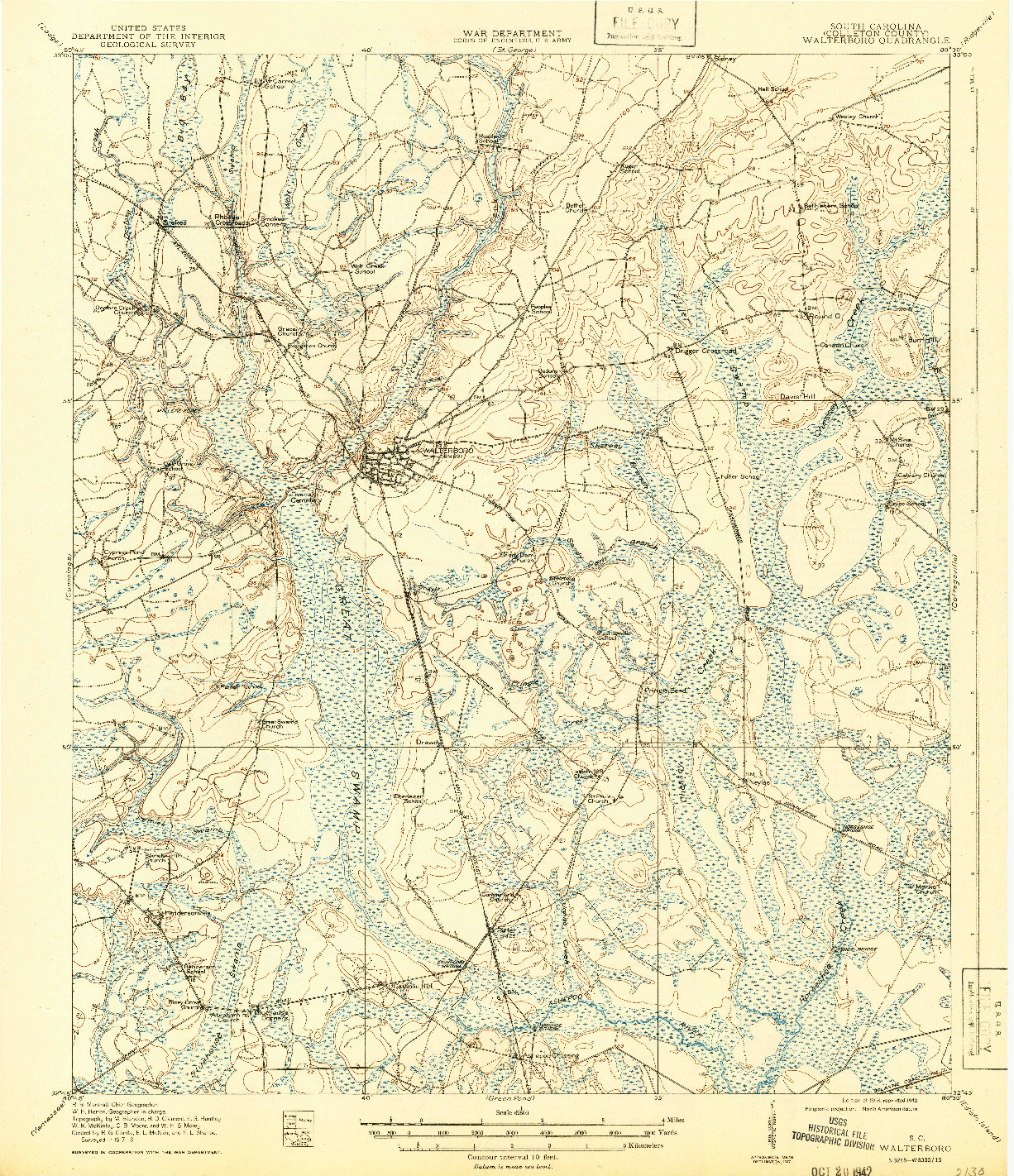 USGS 1:62500-SCALE QUADRANGLE FOR WALTERBORO, SC 1918