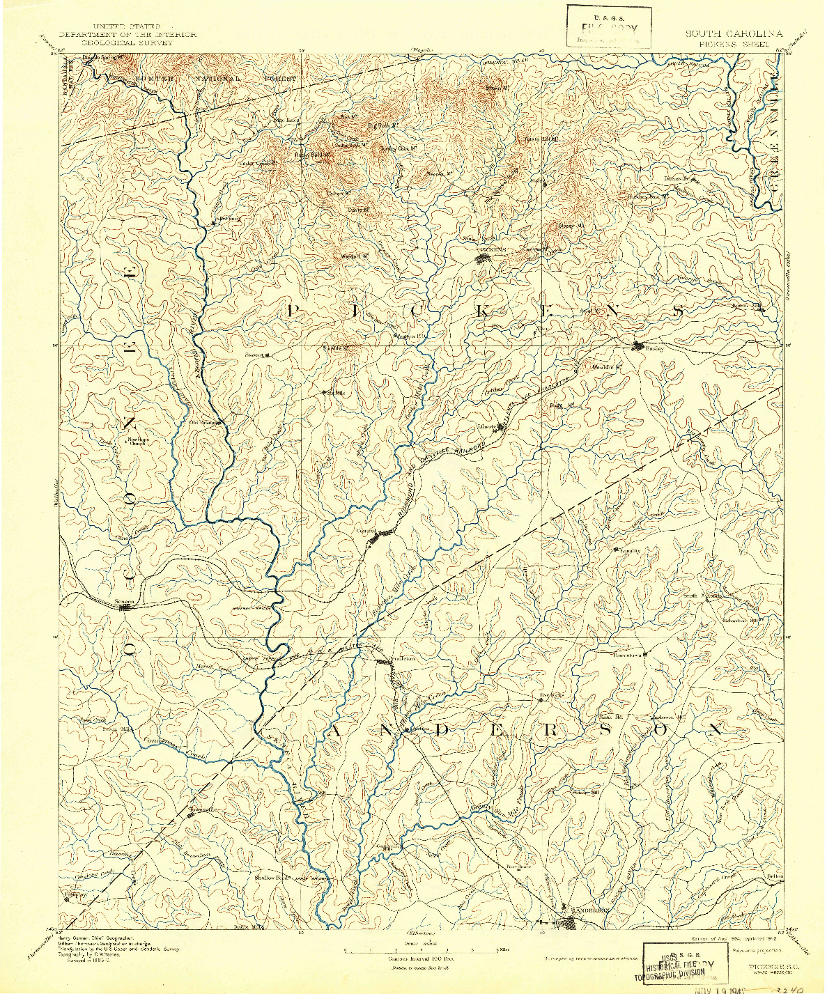 USGS 1:125000-SCALE QUADRANGLE FOR PICKENS, SC 1894