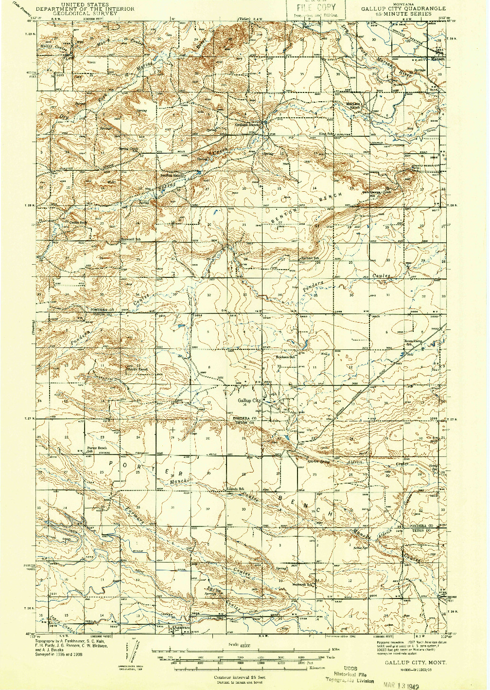 USGS 1:62500-SCALE QUADRANGLE FOR GALLUP CITY, MT 1938