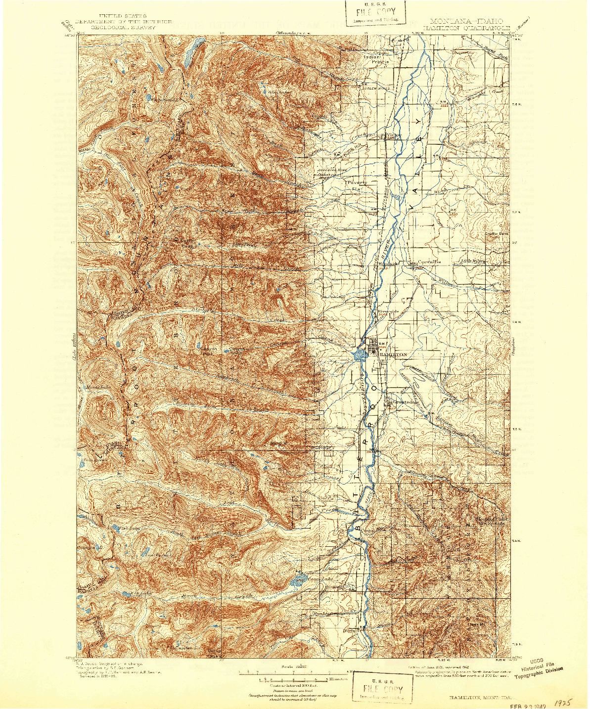 USGS 1:125000-SCALE QUADRANGLE FOR HAMILTON, MT 1901