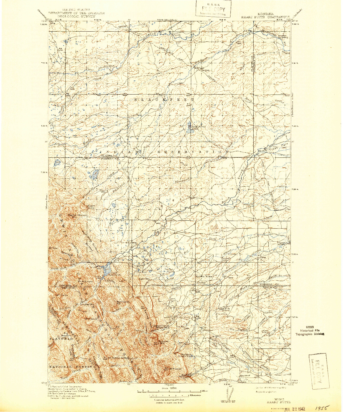 USGS 1:125000-SCALE QUADRANGLE FOR HEART BUTTE, MT 1918