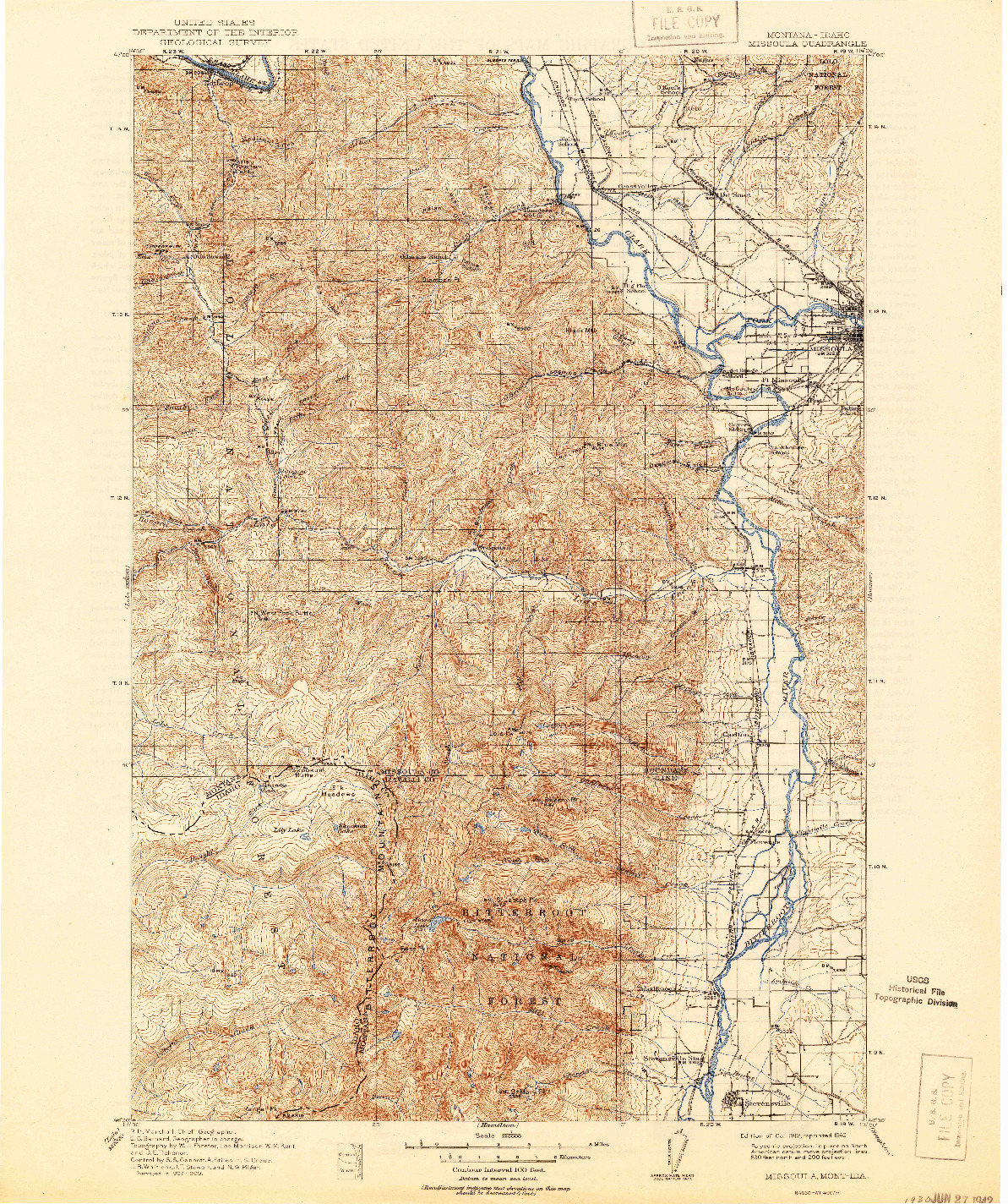 USGS 1:125000-SCALE QUADRANGLE FOR MISSOULA, MT 1912