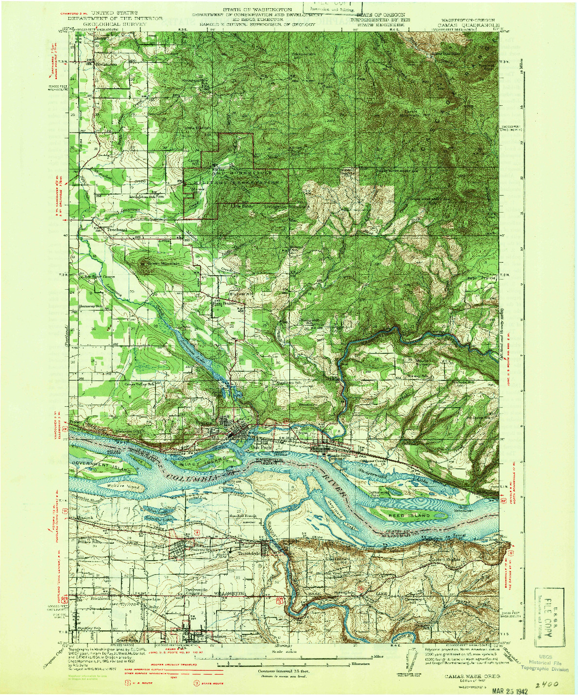 USGS 1:62500-SCALE QUADRANGLE FOR CAMAS, WA 1942