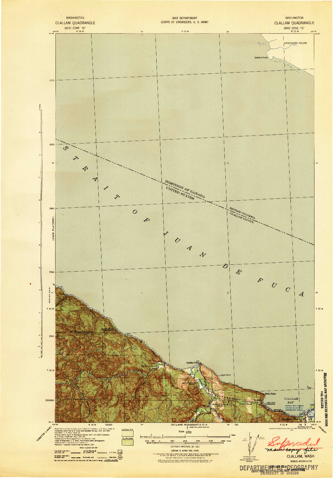 USGS 1:62500-SCALE QUADRANGLE FOR CLALLAM, WA 1942
