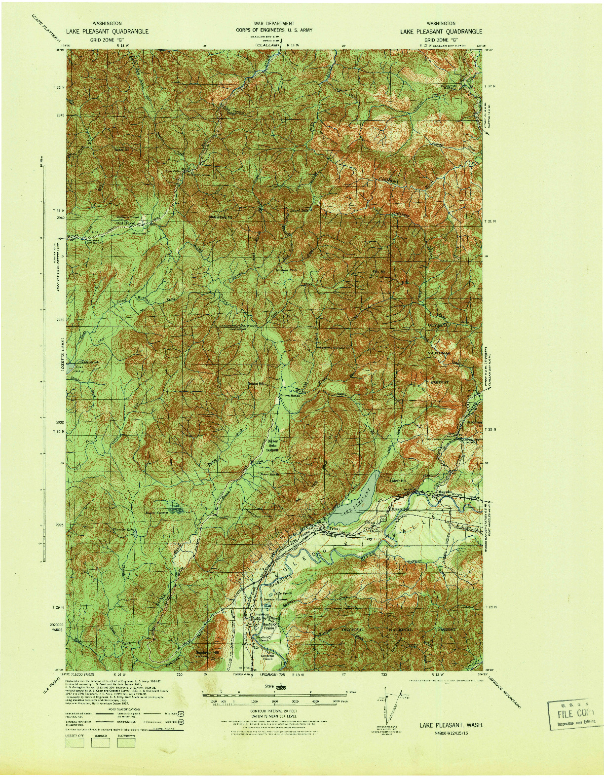 USGS 1:62500-SCALE QUADRANGLE FOR LAKE PLEASANT, WA 1942