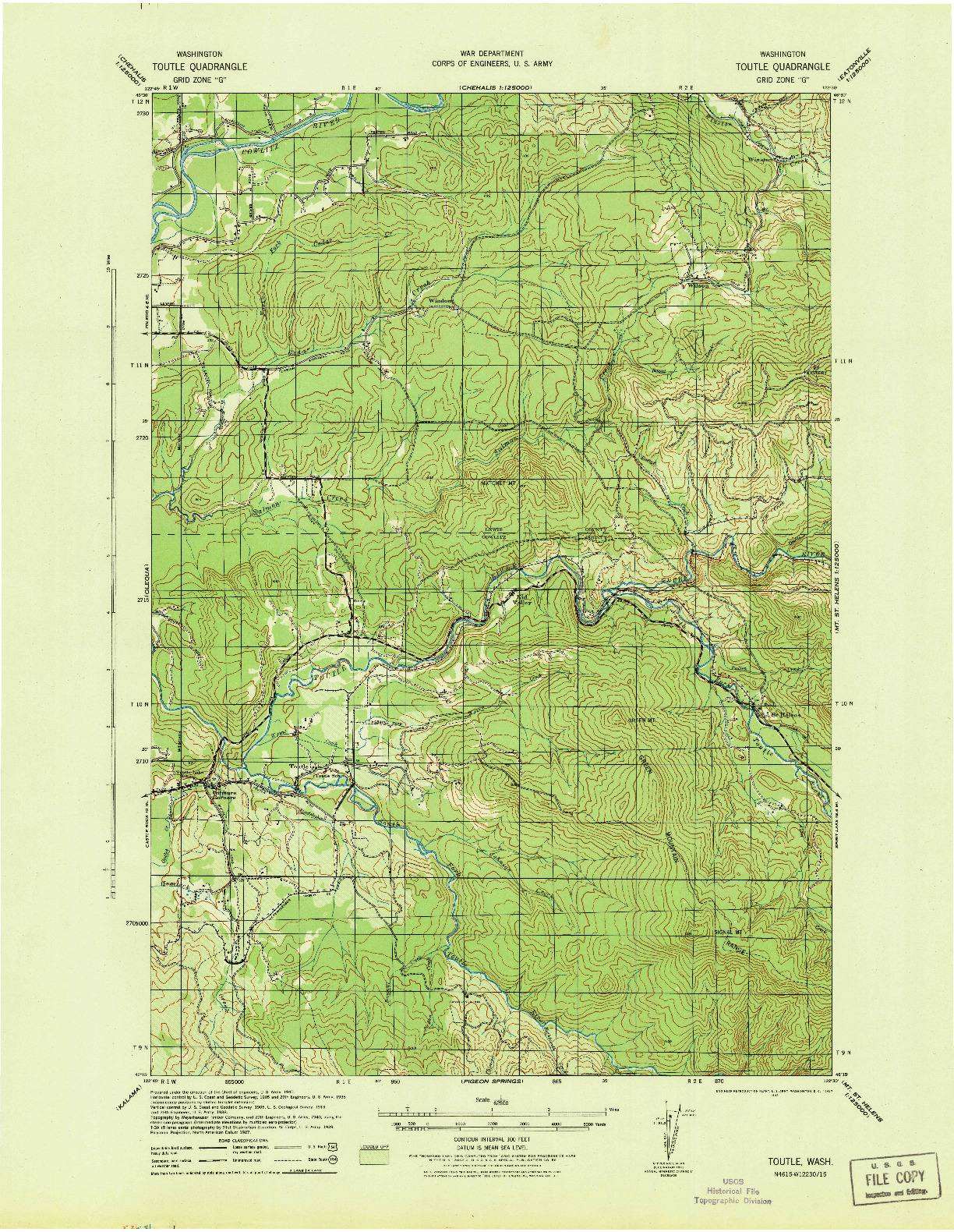 USGS 1:62500-SCALE QUADRANGLE FOR TOUTLE, WA 1942