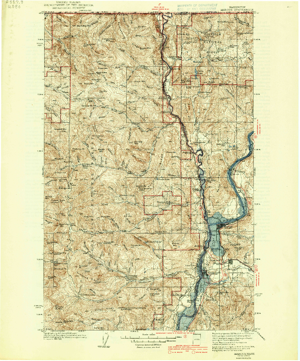 USGS 1:125000-SCALE QUADRANGLE FOR MARCUS, WA 1942