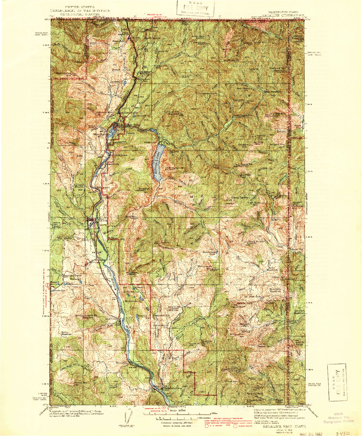 USGS 1:125000-SCALE QUADRANGLE FOR METALINE, WA 1942