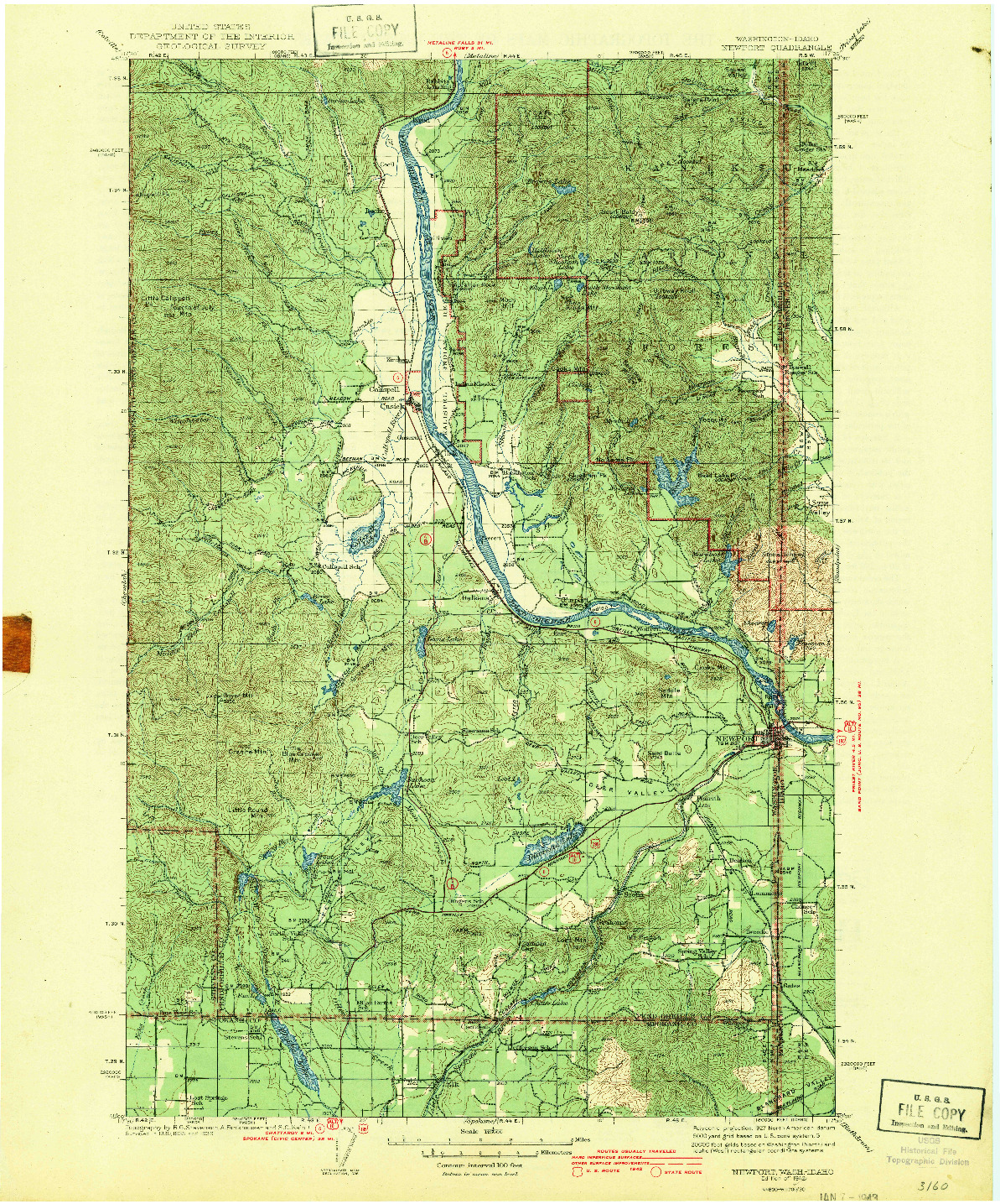 USGS 1:125000-SCALE QUADRANGLE FOR NEWPORT, WA 1942