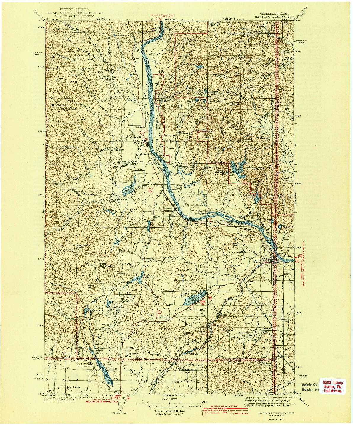 USGS 1:125000-SCALE QUADRANGLE FOR NEWPORT, WA 1942