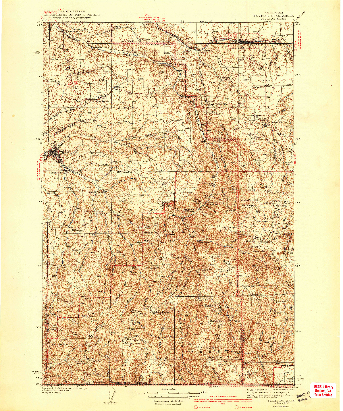 USGS 1:125000-SCALE QUADRANGLE FOR POMEROY, WA 1942