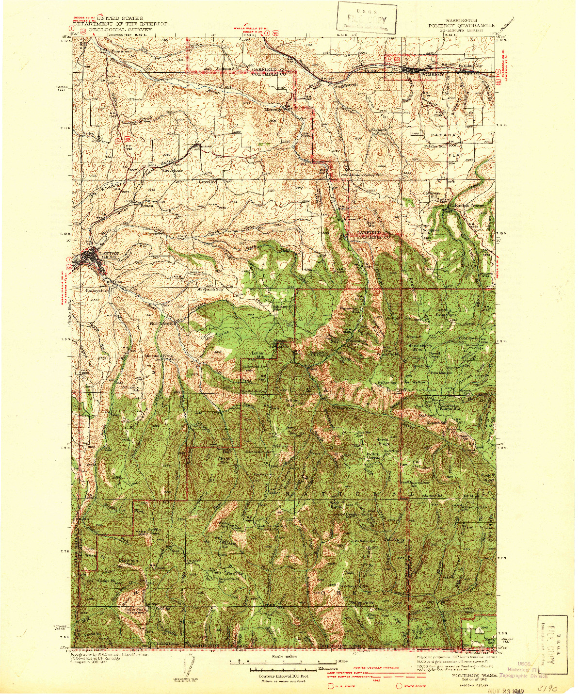 USGS 1:125000-SCALE QUADRANGLE FOR POMEROY, WA 1942