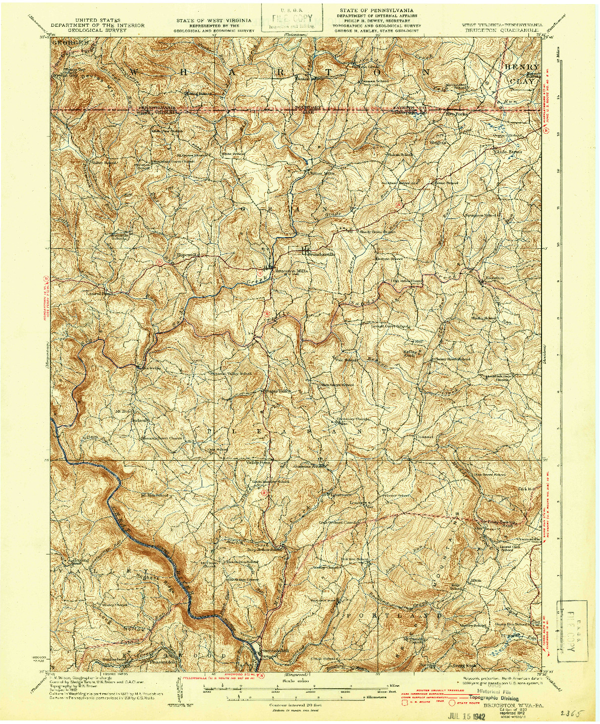 USGS 1:62500-SCALE QUADRANGLE FOR BRUCETON, WV 1933