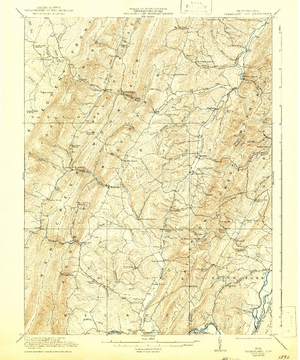 USGS 1:62500-SCALE QUADRANGLE FOR GREENLAND GAP, WV 1921