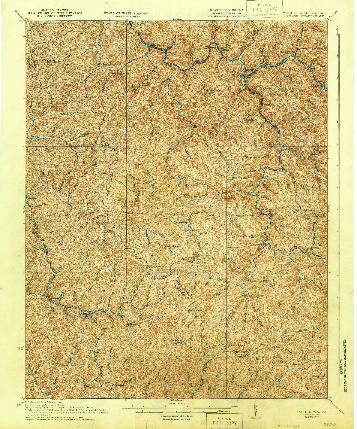 USGS 1:62500-SCALE QUADRANGLE FOR IAEGER, WV 1927