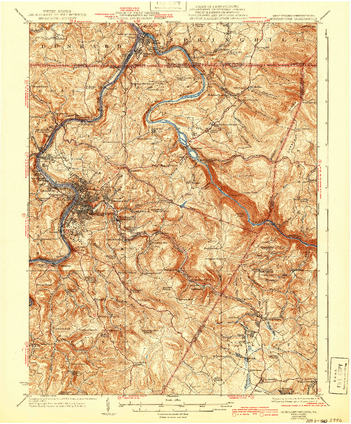 USGS 1:62500-SCALE QUADRANGLE FOR MORGANTOWN, WV 1933