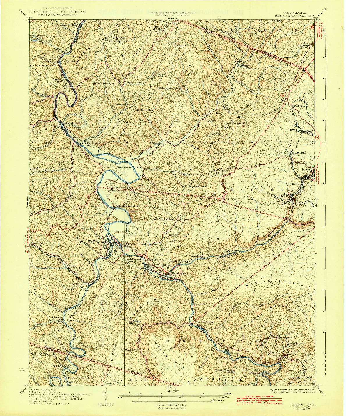 USGS 1:62500-SCALE QUADRANGLE FOR PARSONS, WV 1926