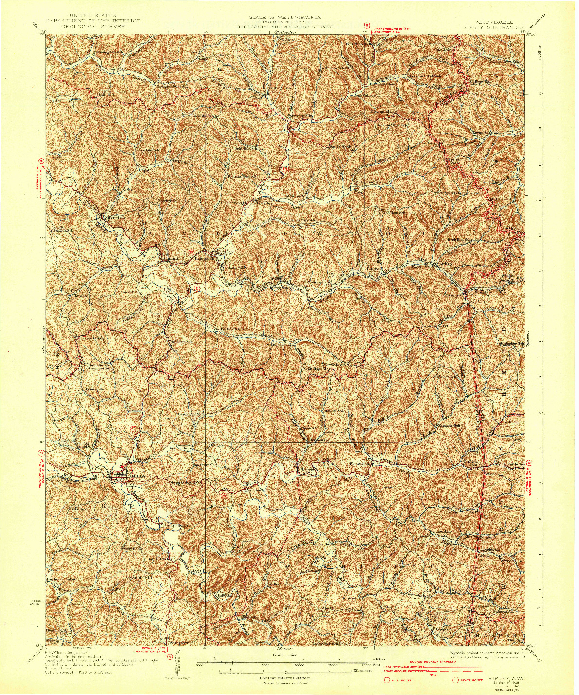 USGS 1:62500-SCALE QUADRANGLE FOR RIPLEY, WV 1928