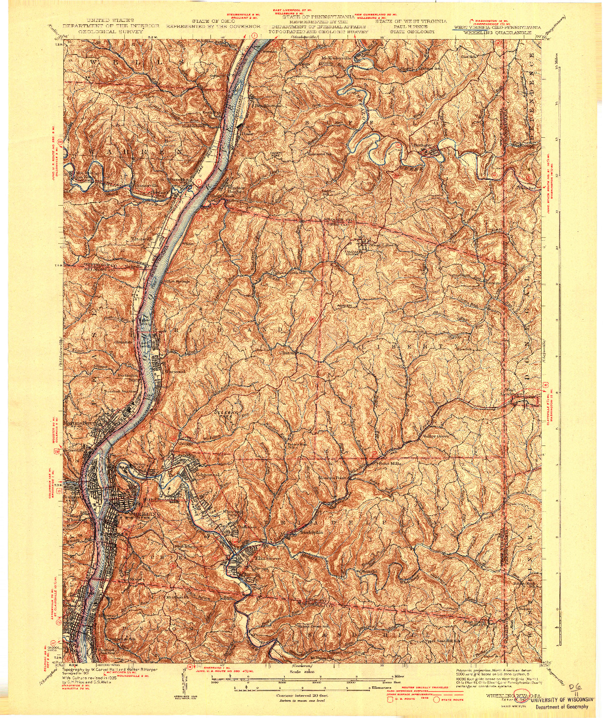 USGS 1:62500-SCALE QUADRANGLE FOR WHEELING, WV 1942