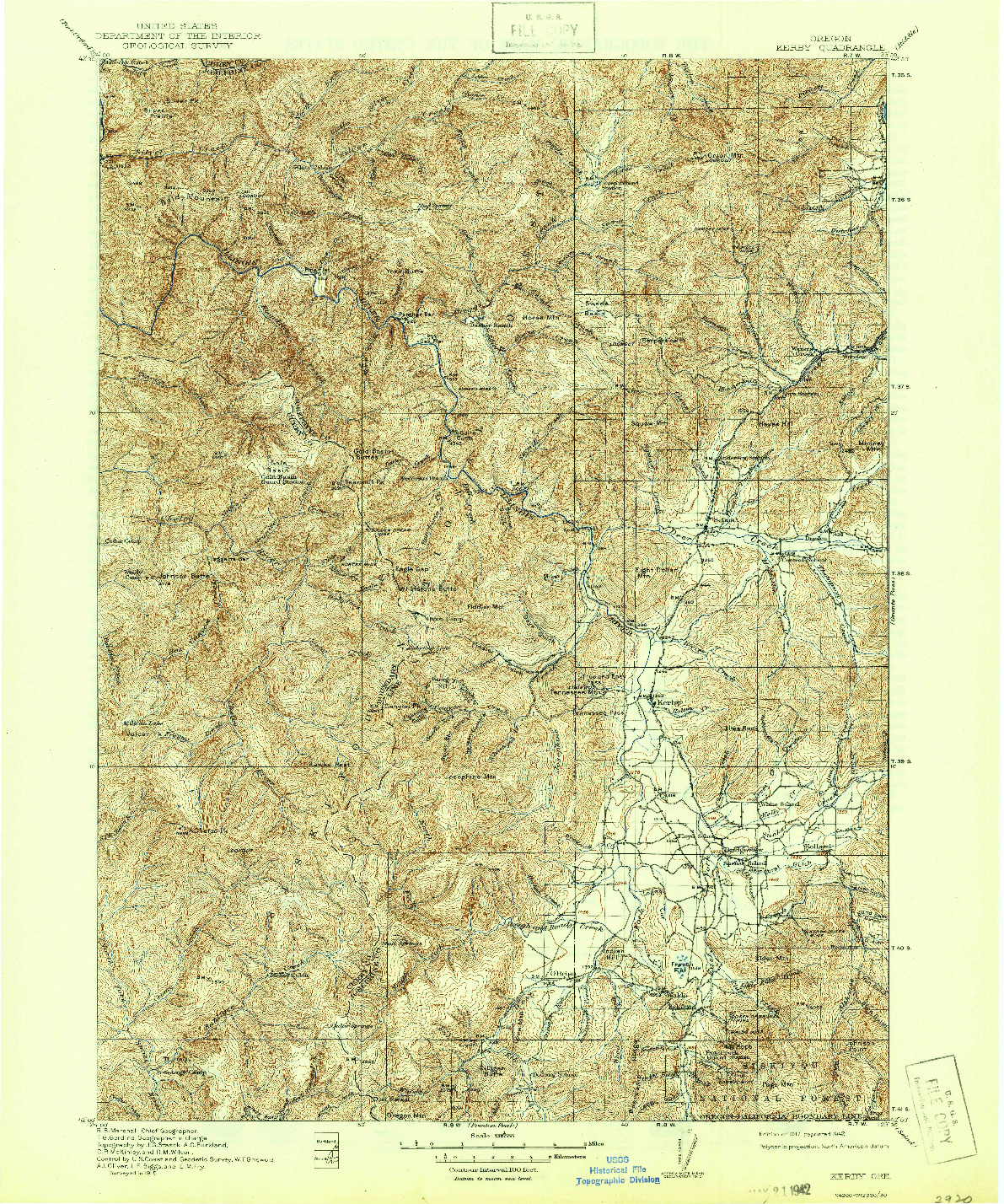 USGS 1:125000-SCALE QUADRANGLE FOR KERBY, OR 1917