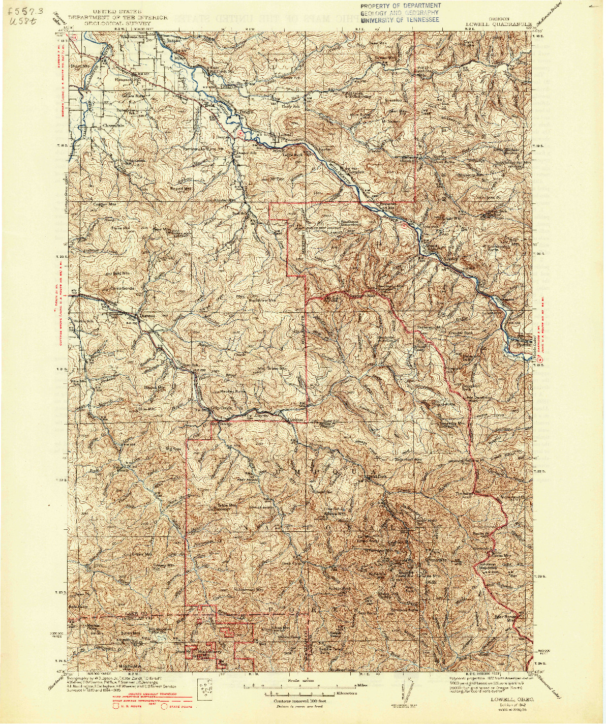 USGS 1:125000-SCALE QUADRANGLE FOR LOWELL, OR 1942