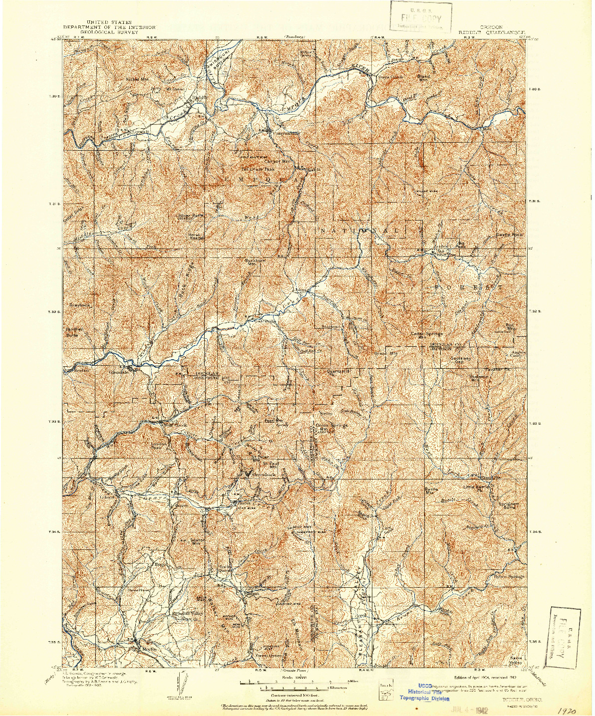 USGS 1:125000-SCALE QUADRANGLE FOR RIDDLE, OR 1904