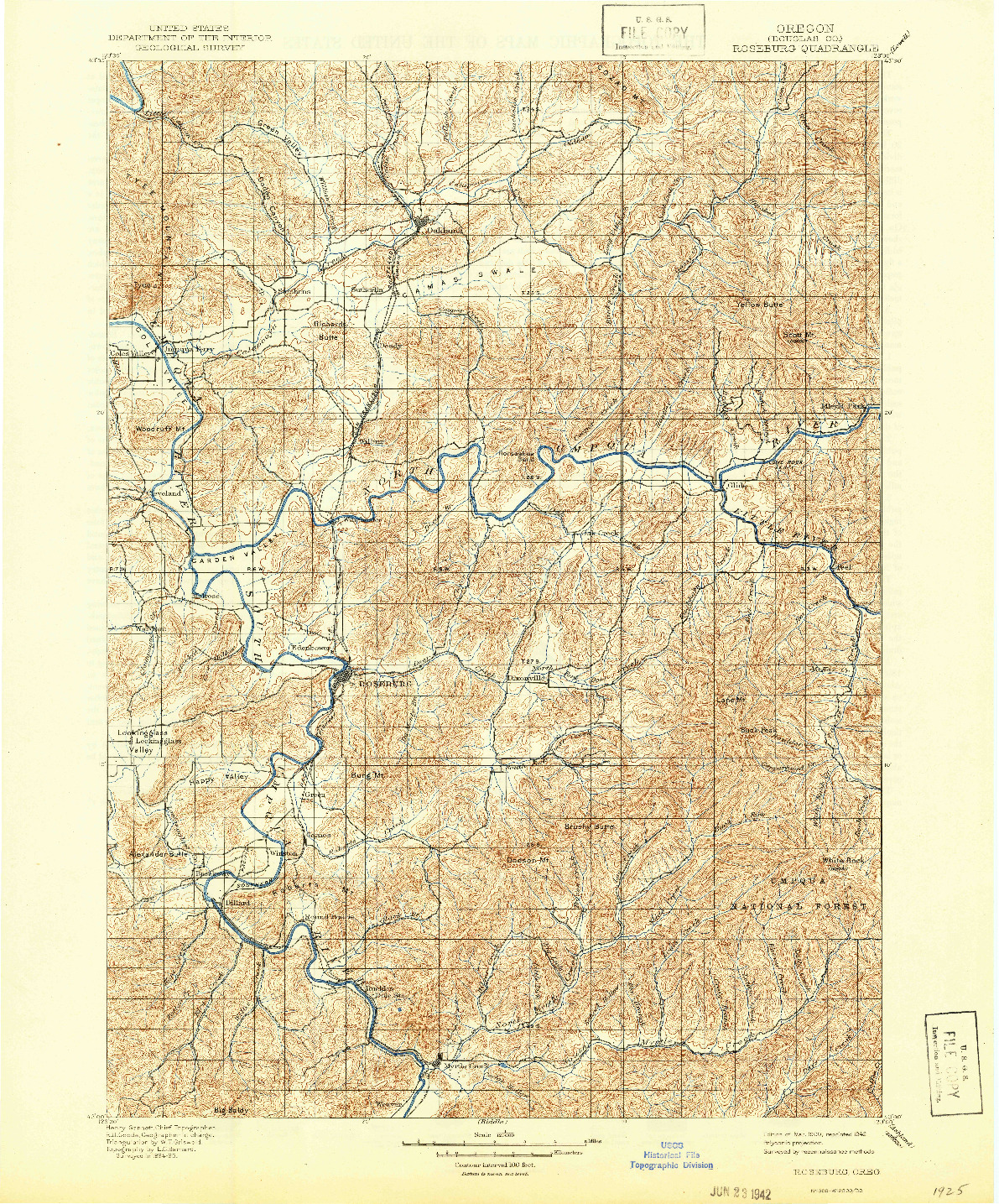USGS 1:125000-SCALE QUADRANGLE FOR ROSEBURG, OR 1900