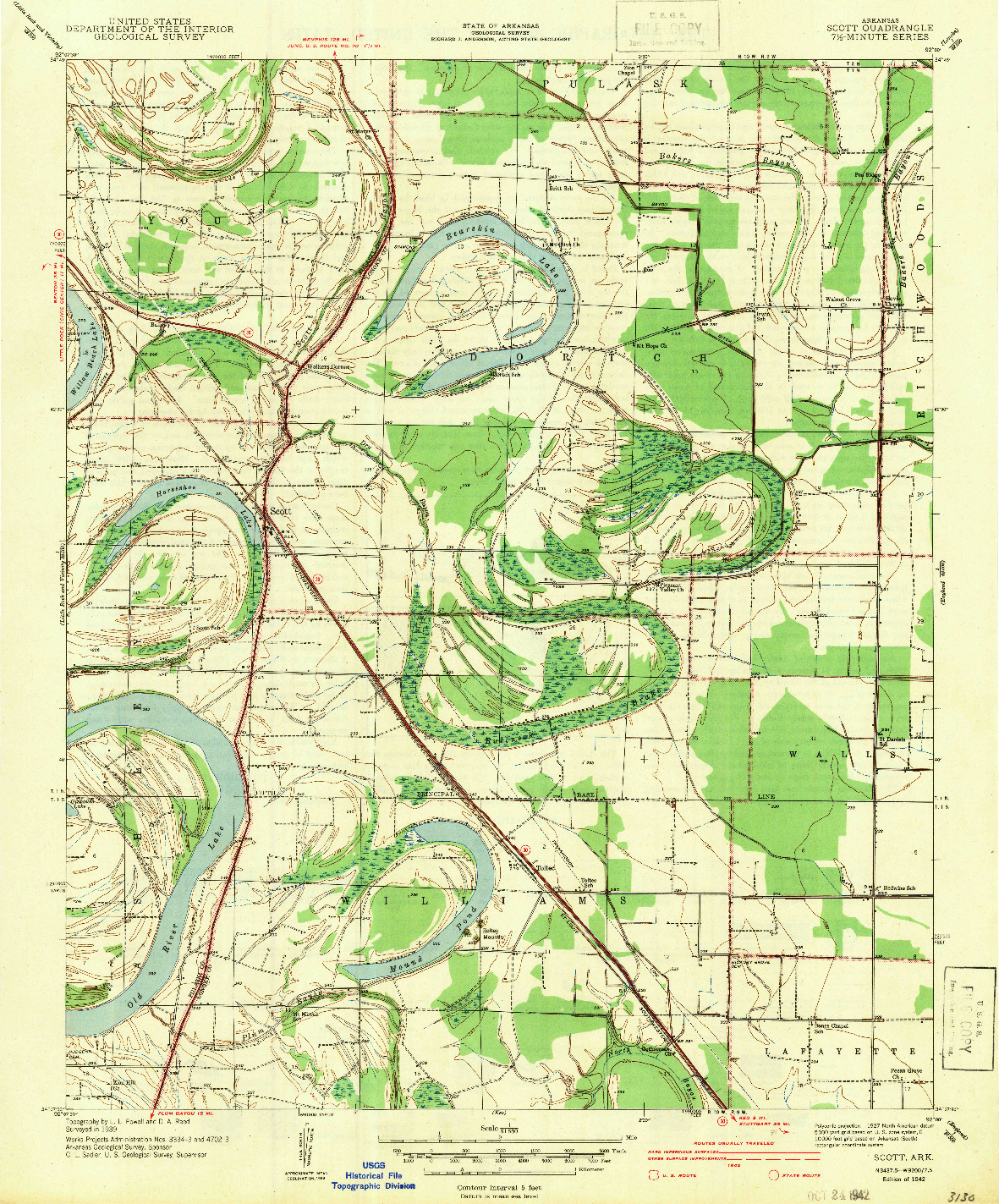 USGS 1:31680-SCALE QUADRANGLE FOR SCOTT, AR 1942