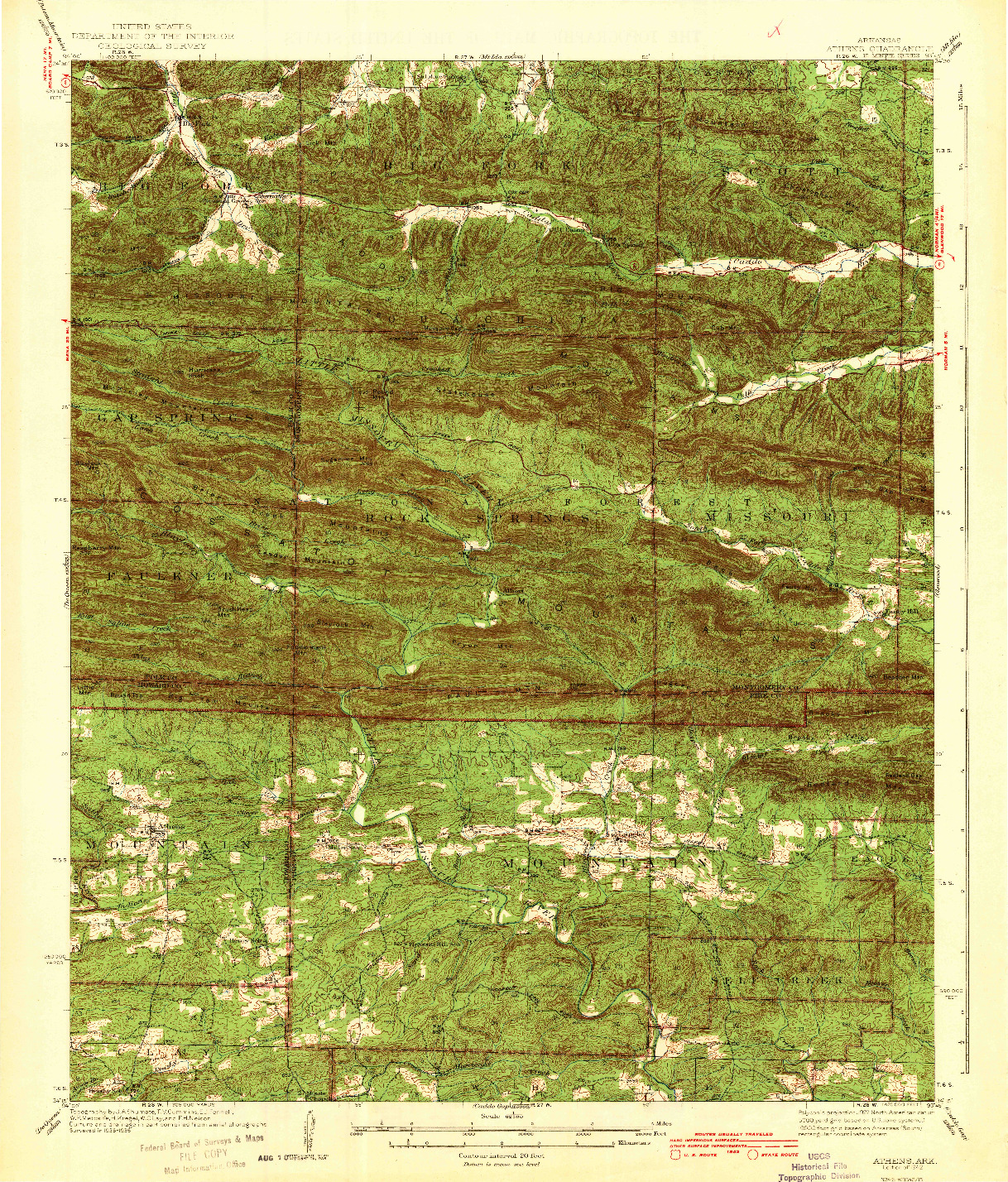 USGS 1:62500-SCALE QUADRANGLE FOR ATHENS, AR 1942