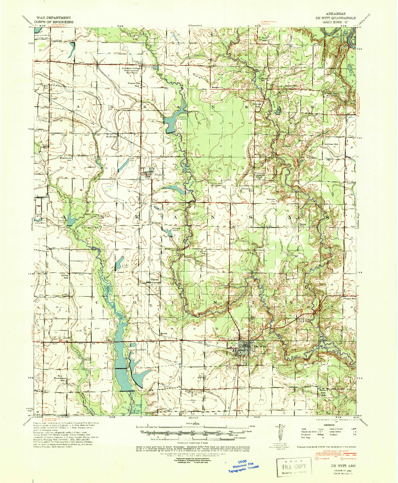 USGS 1:62500-SCALE QUADRANGLE FOR DE WITT, AR 1941