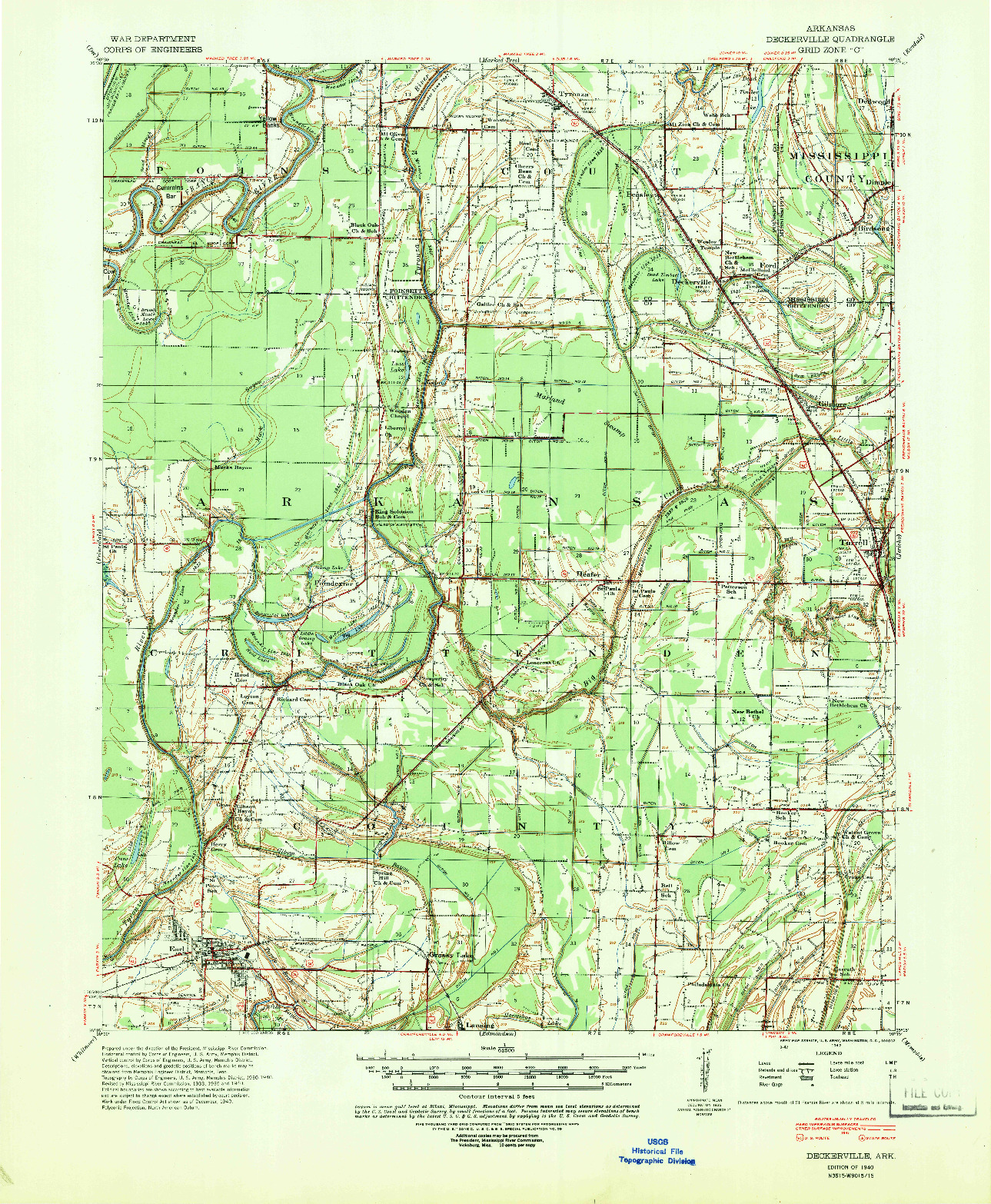 USGS 1:62500-SCALE QUADRANGLE FOR DECKERVILLE, AR 1940