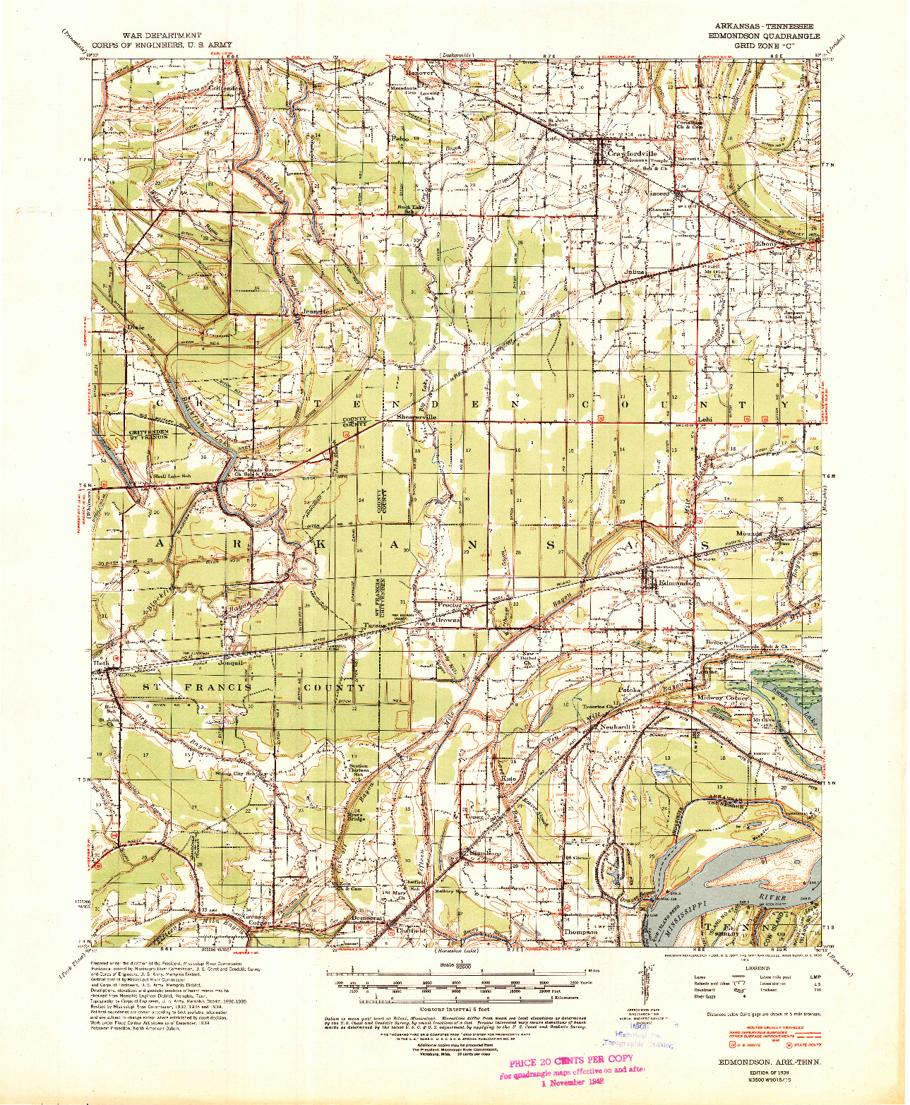 USGS 1:62500-SCALE QUADRANGLE FOR EDMONDSON, AR 1939