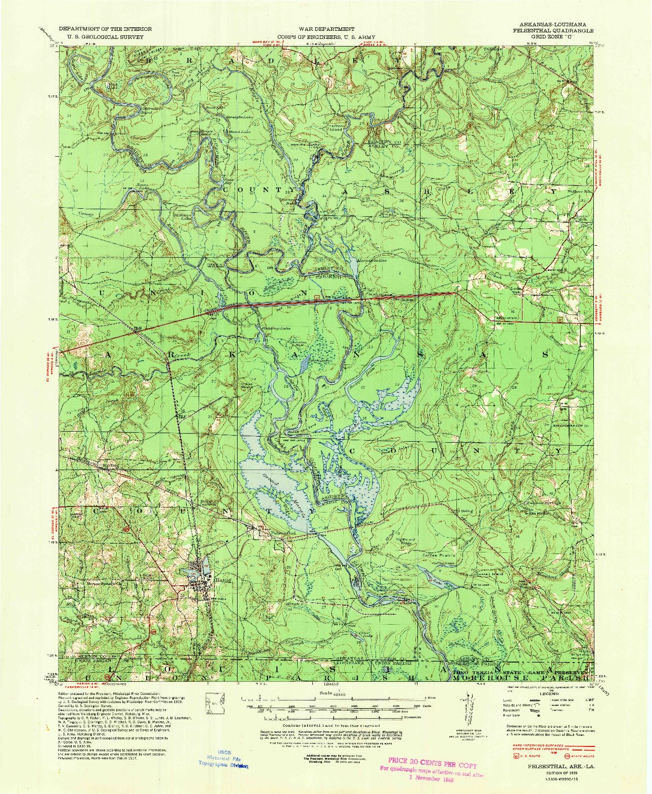 USGS 1:62500-SCALE QUADRANGLE FOR FELSENTHAL, AR 1939