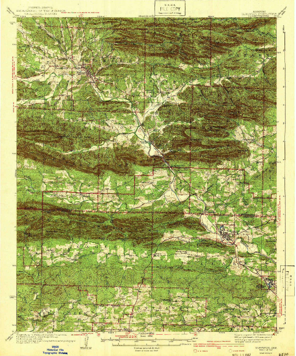 USGS 1:62500-SCALE QUADRANGLE FOR GLENWOOD, AR 1942