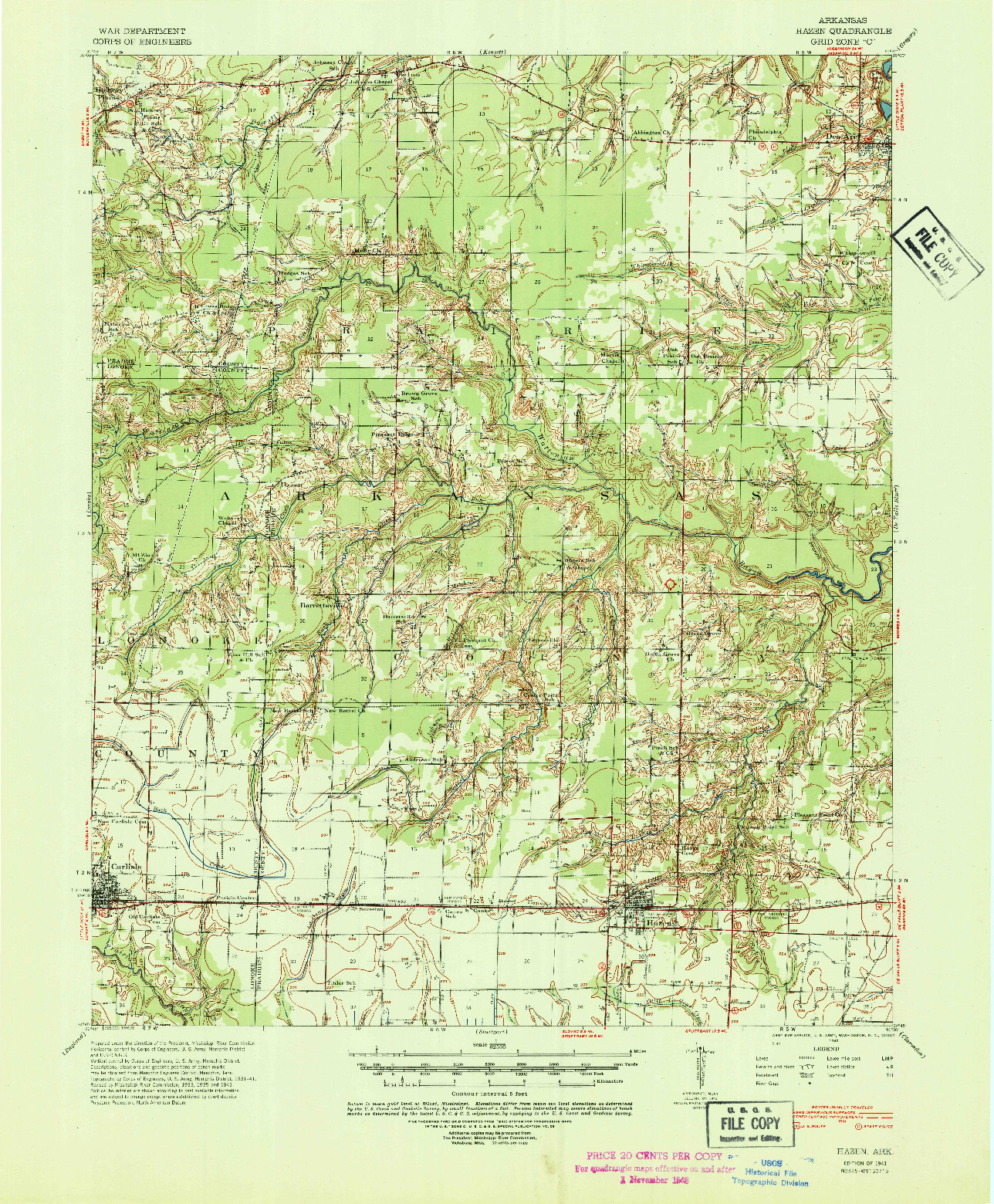 USGS 1:62500-SCALE QUADRANGLE FOR HAZEN, AR 1941