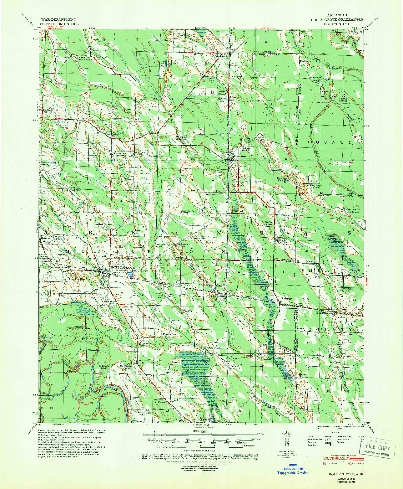USGS 1:62500-SCALE QUADRANGLE FOR HOLLY GROVE, AR 1940