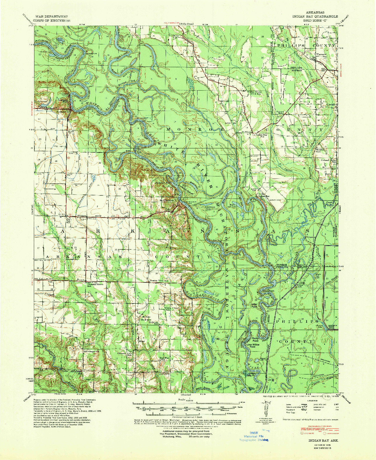 USGS 1:62500-SCALE QUADRANGLE FOR INDIAN BAY, AR 1939