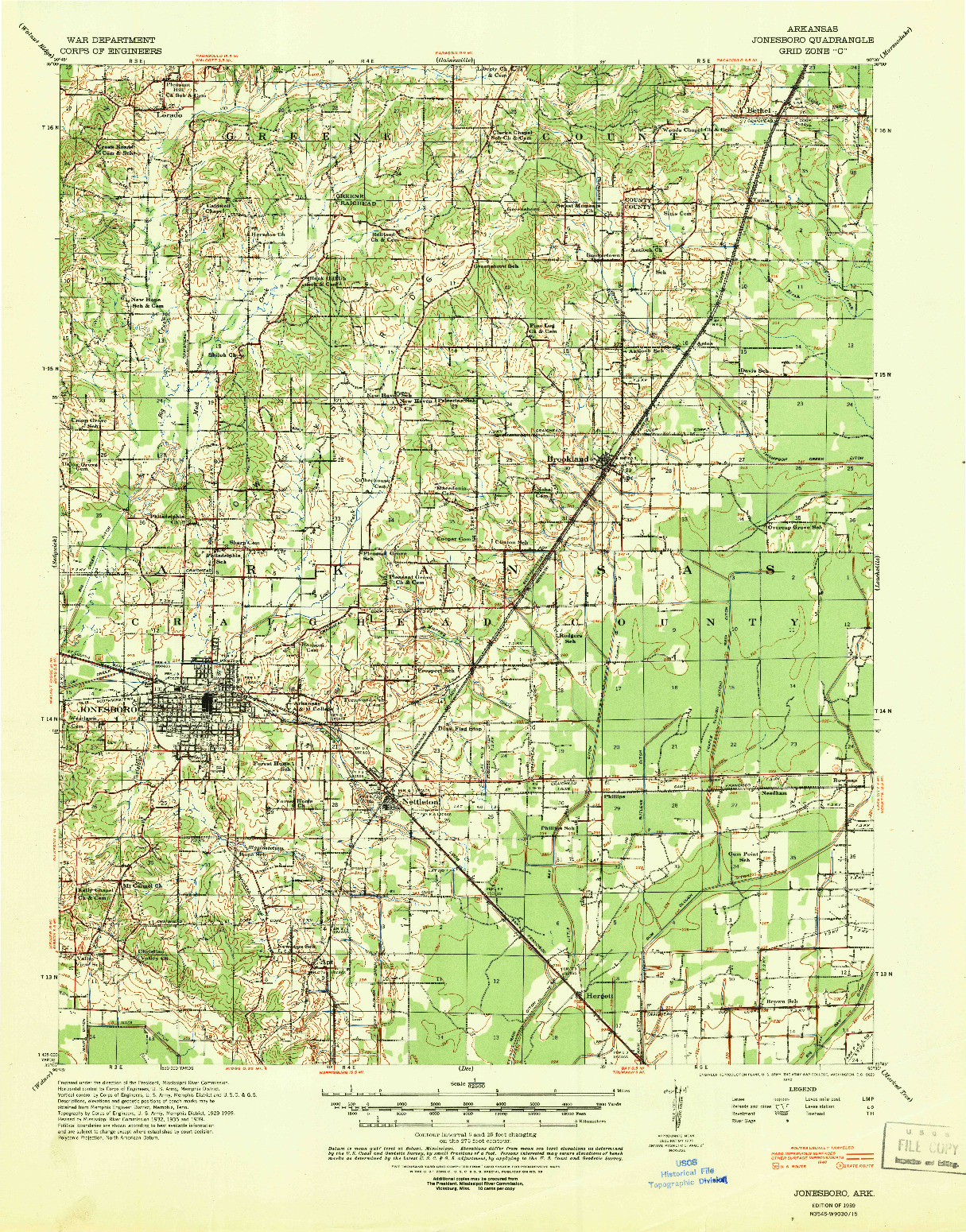 USGS 1:62500-SCALE QUADRANGLE FOR JONESBORO, AR 1939