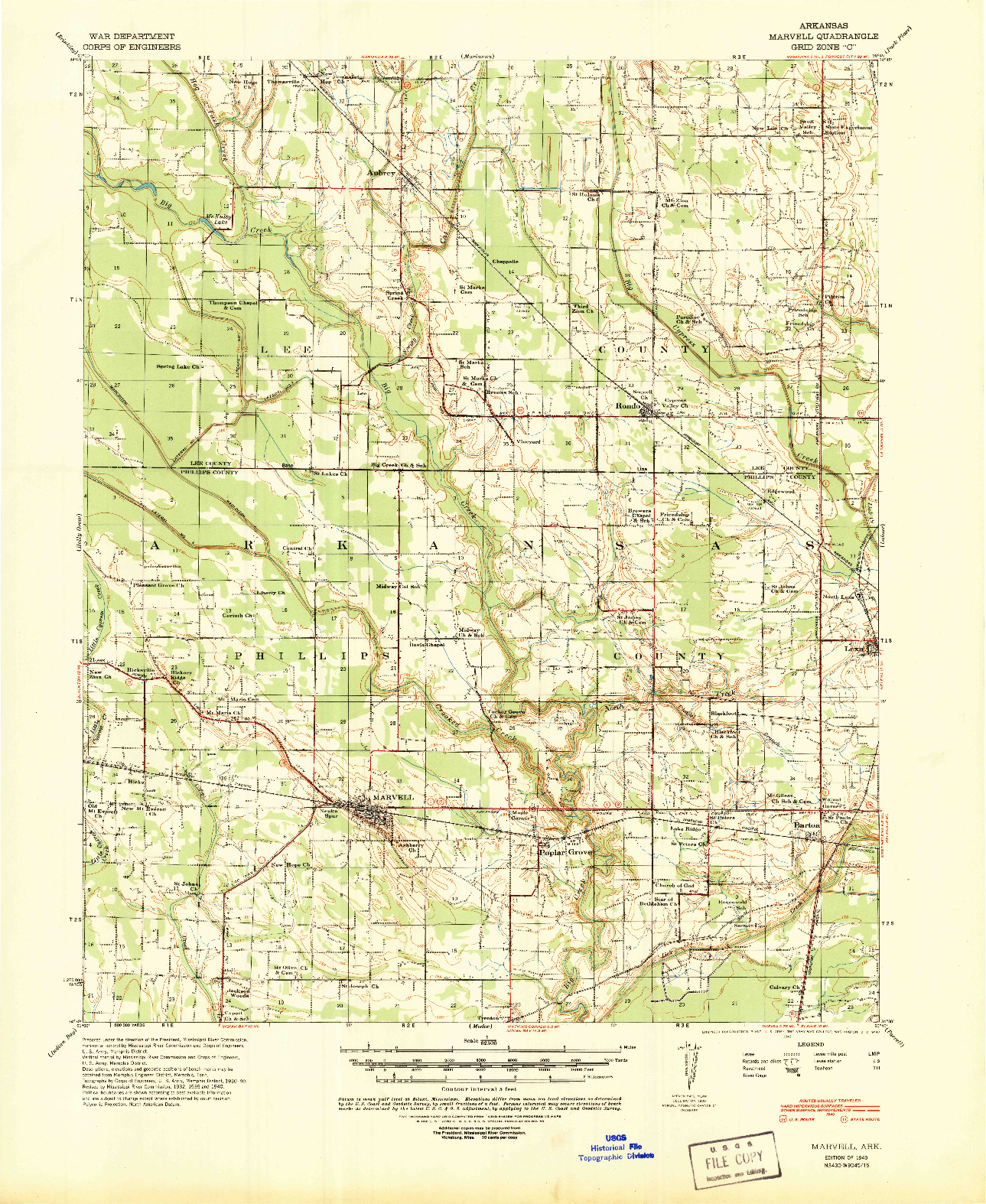 USGS 1:62500-SCALE QUADRANGLE FOR MARVELL, AR 1940