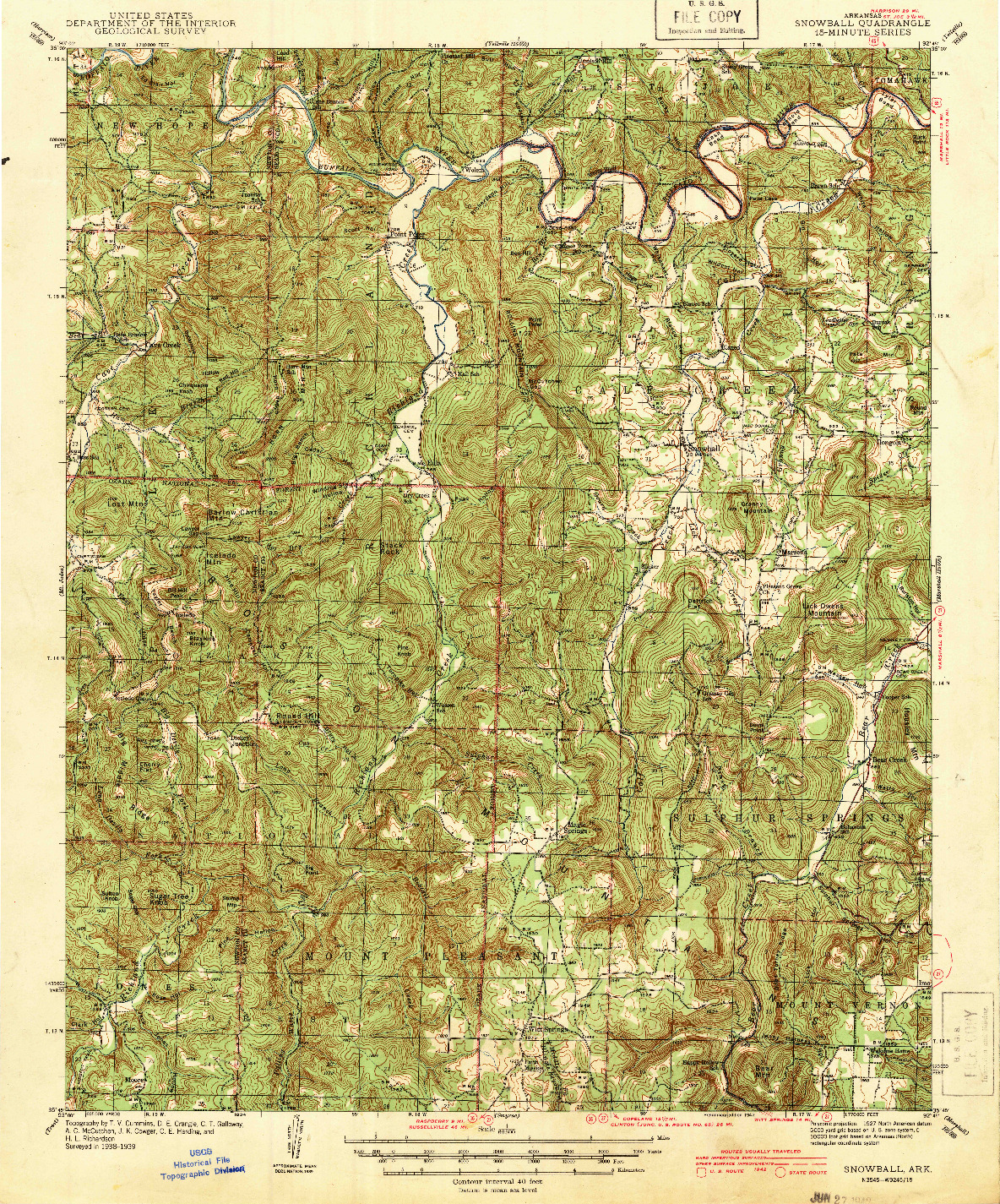 USGS 1:62500-SCALE QUADRANGLE FOR SNOWBALL, AR 1942