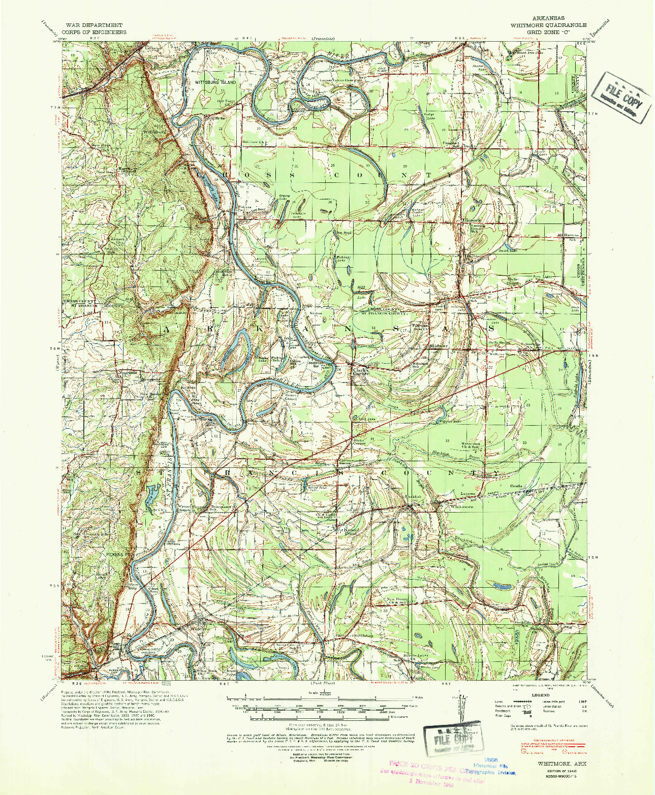 USGS 1:62500-SCALE QUADRANGLE FOR WHITMORE, AR 1940