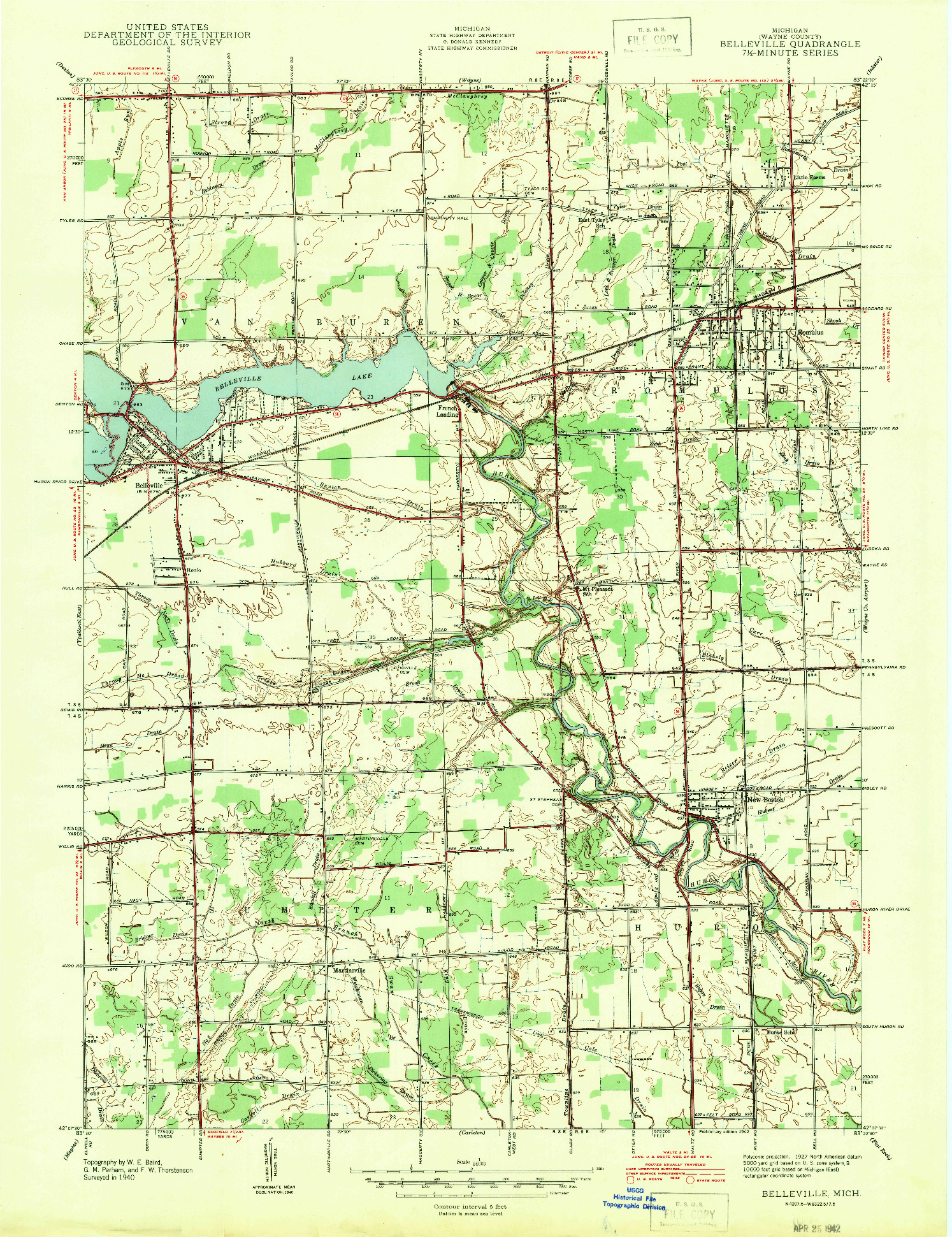 USGS 1:24000-SCALE QUADRANGLE FOR BELLEVILLE, MI 1942