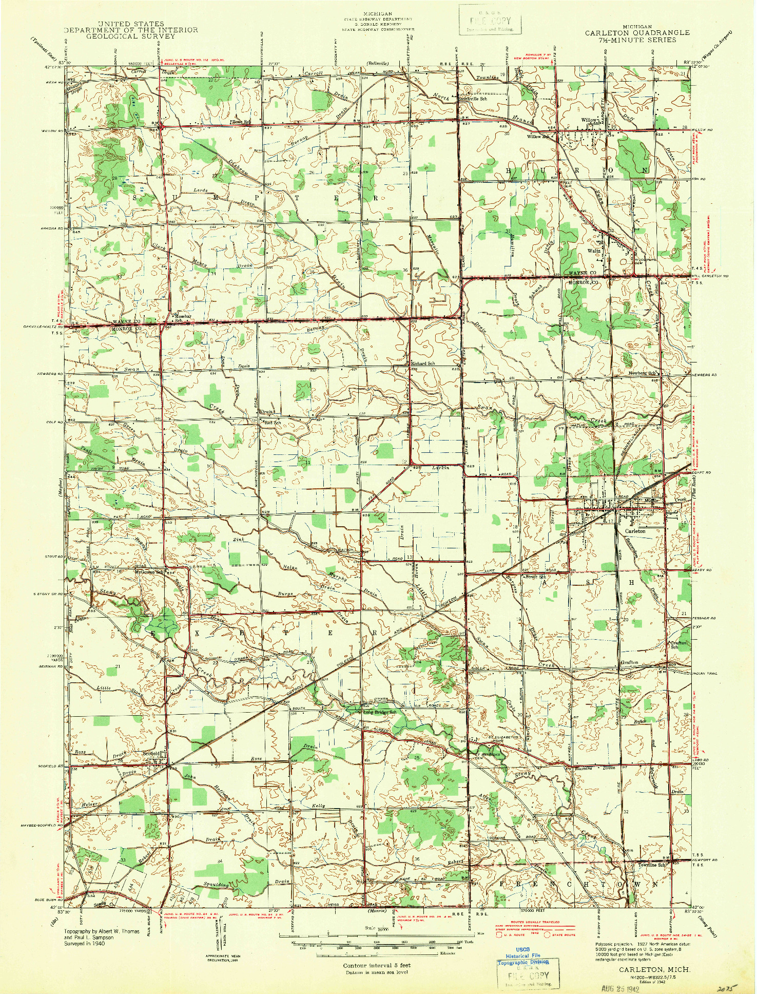 USGS 1:24000-SCALE QUADRANGLE FOR CARLETON, MI 1942