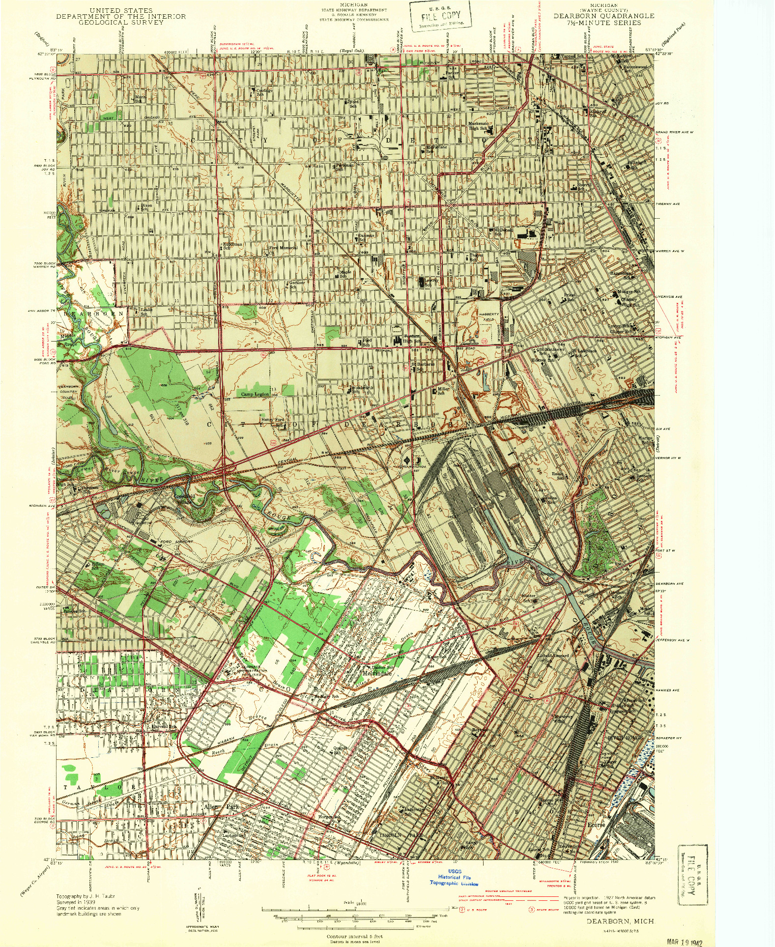 USGS 1:24000-SCALE QUADRANGLE FOR DEARBORN, MI 1942